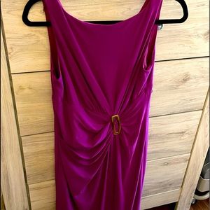 Anne Klein Dress: fuchsia with gold buckle fitted dress